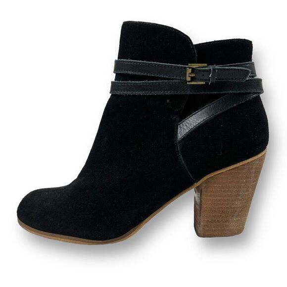 BP Women's Size 9.5 Suede Leather Ankle Booties Stacked Heel Strap Buckle Ankle - Picture 1 of 10